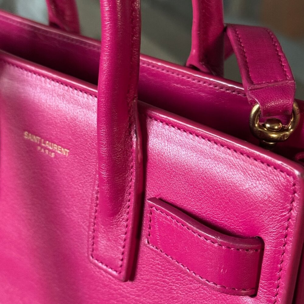 SAINT LAURENT LEATHER Sac de Jour Nano Pink W/Strap - Picture 12 of 12